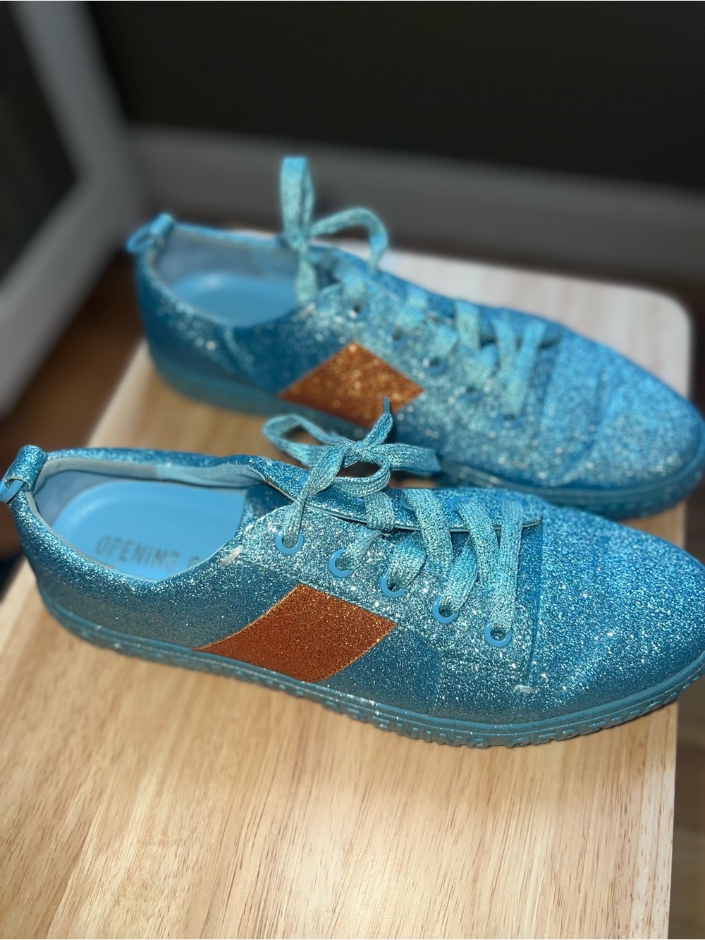 Glitter Lace-Up OPENING CEREMONY Sneakers in Blue with Orange Detail